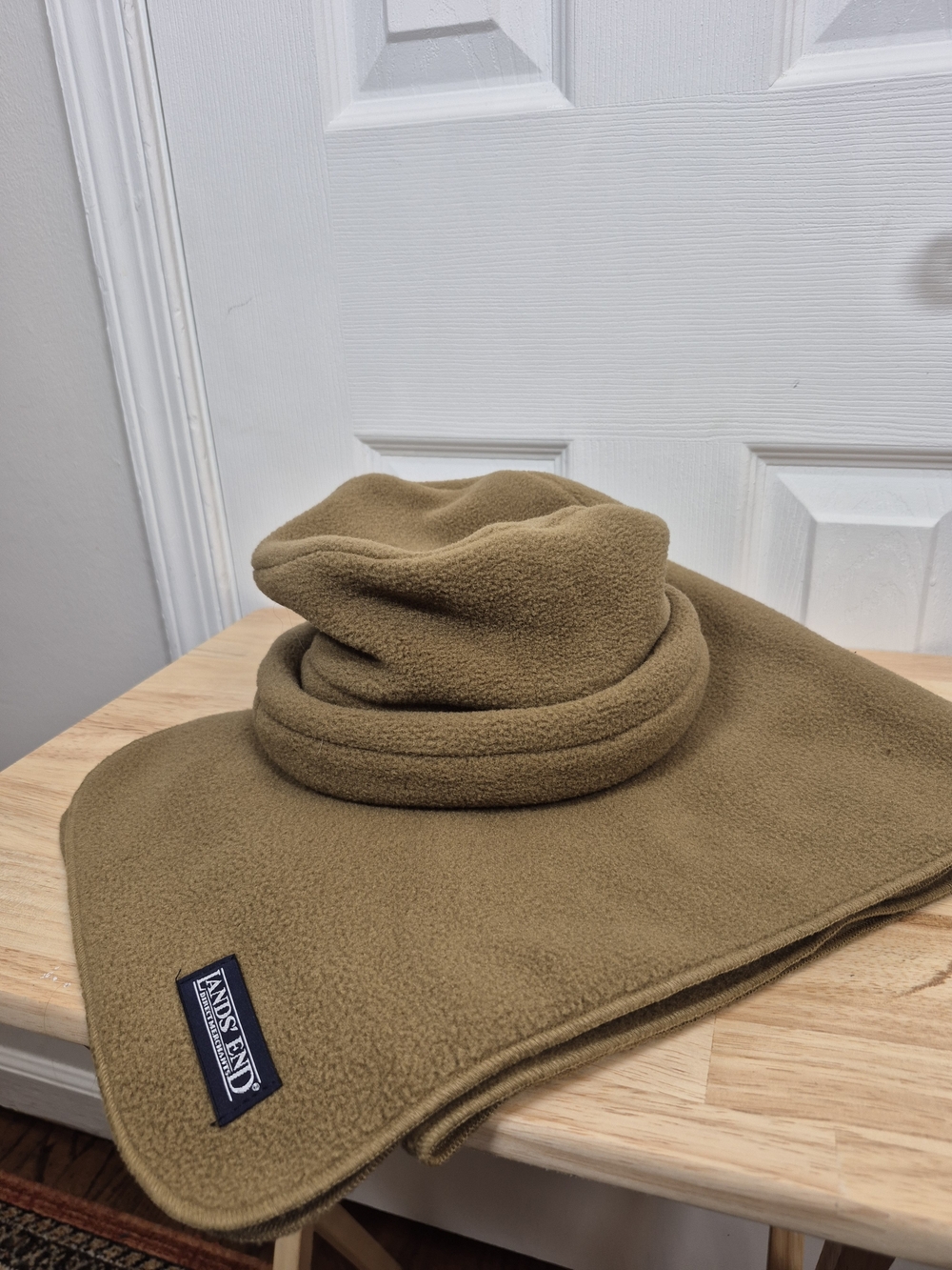 Lands End Fleece Hat Scarf Set Camel Tan Cozy Winter Gorpcore Outdoor S/M